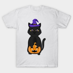 cute black cat and pumpkin halloween T-Shirt